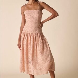 St. Roche NWT Benedict Midi Dress Women’s 4 Eyelet Detail Boho Coastal in Tan